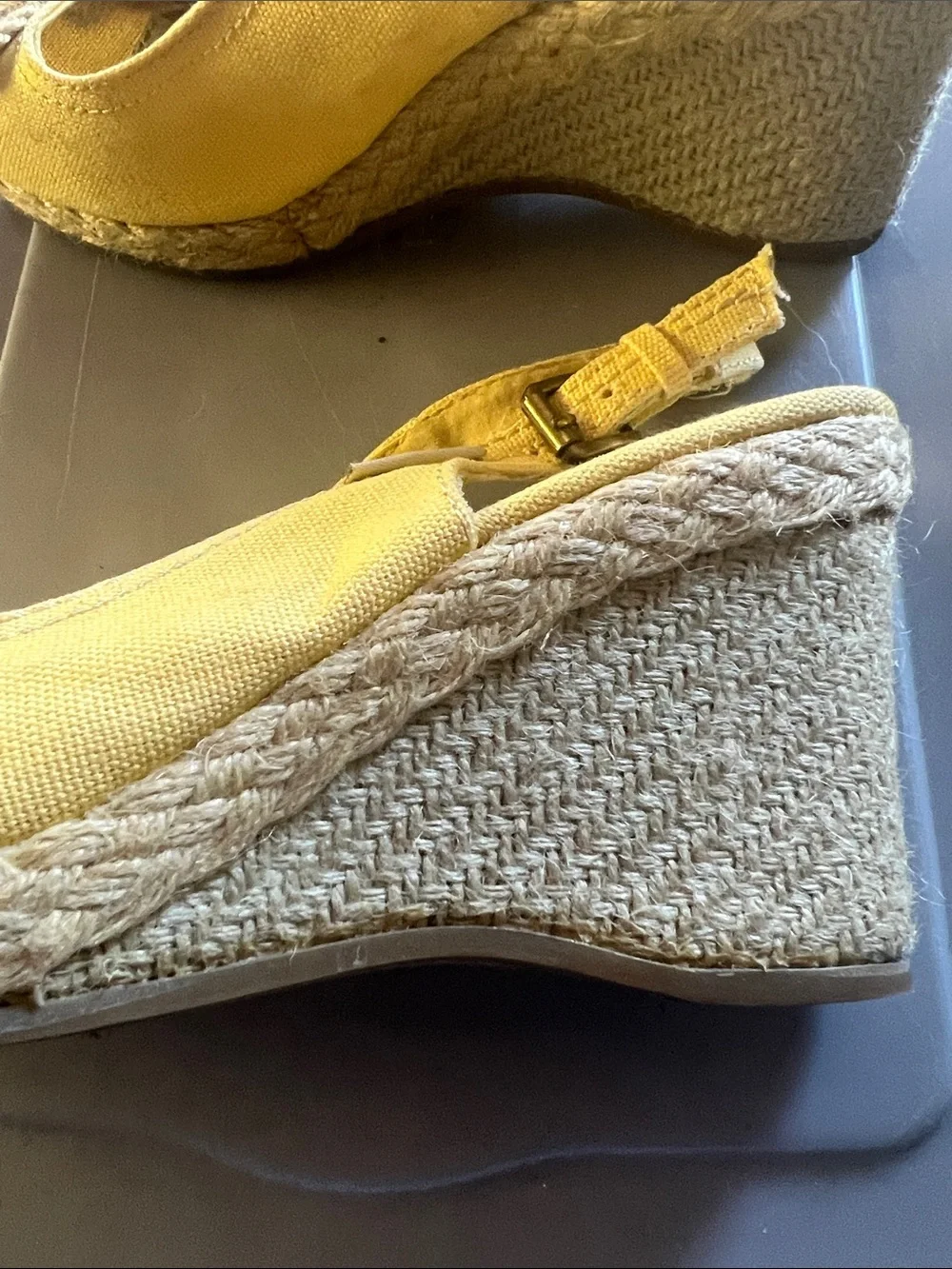 Yellow Slingback Peep-Toe Flats with Rope Bow Accent
